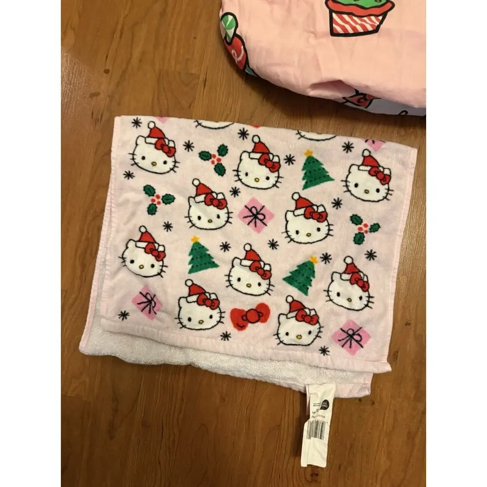 Hello Kitty Christmas Shower Curtain 70x72 Gingerbread + Hand Towel PINK PREOWN